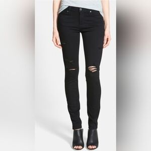Paige Transcend Verdugo Ultra Skinny Black Fog Destructed Jeans Size 27